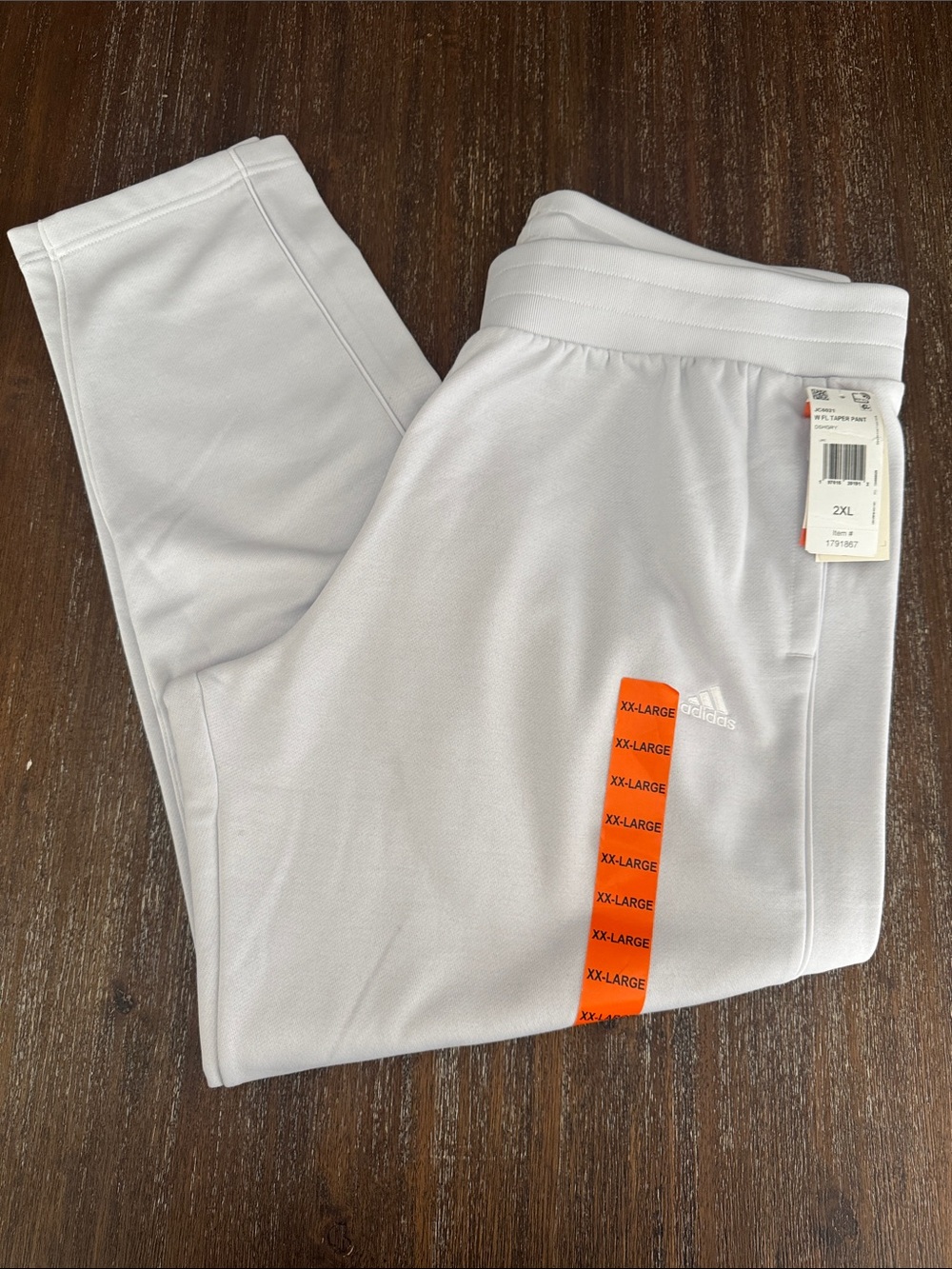 Adidas Relaxed Fit Tapered Leg Fleece Pants Womens 2XL Light Gray Pull On
